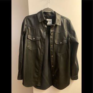 Faux leather button down